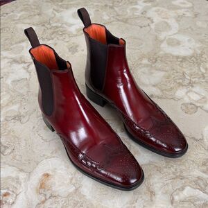 Santoni Wingtip Leather Chelsea Dress Boots